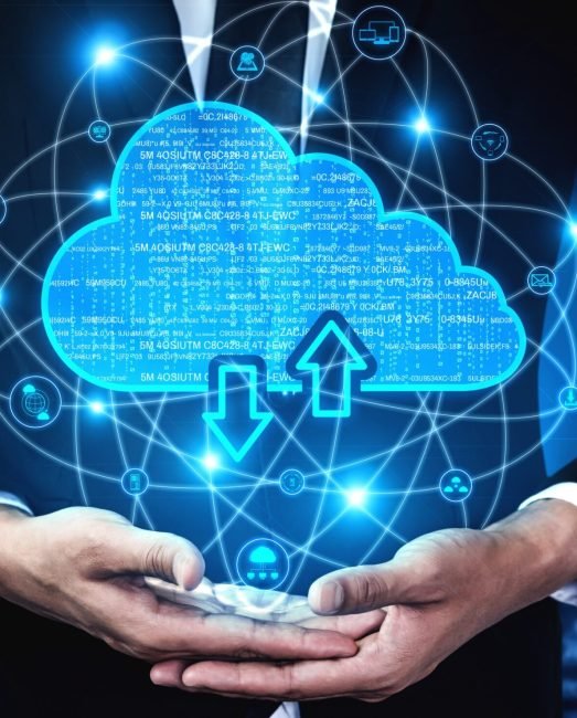 Cloud computing technology and online data storage for business network concept.